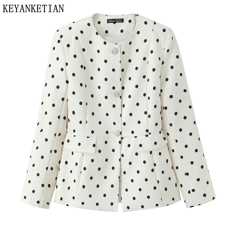 

Новый женский блейзер KEYANKETIAN 2026 весна, однобортный, с искусственными камнями, в горошек, стильный, с накладными карманами, приталенный, топ