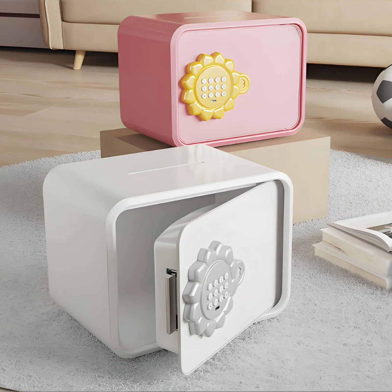

Children Safe Box Anti-Theft Small Money Safe Cartoon Money Box Steel Construction Rounded Corners for Children, Bedroom, Desk