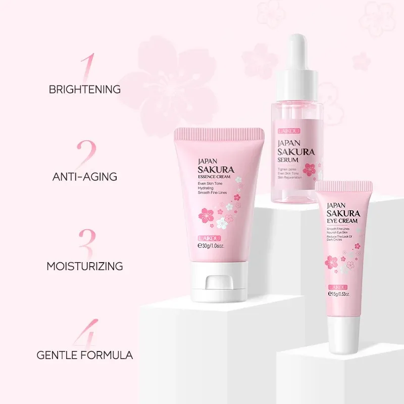 Sakura Skin Care Sets Face Cream Serum Toner Facial Cleanser Sunscreen Eye Cream Gift Box Face Skin Care Set Product 3pcs/Set