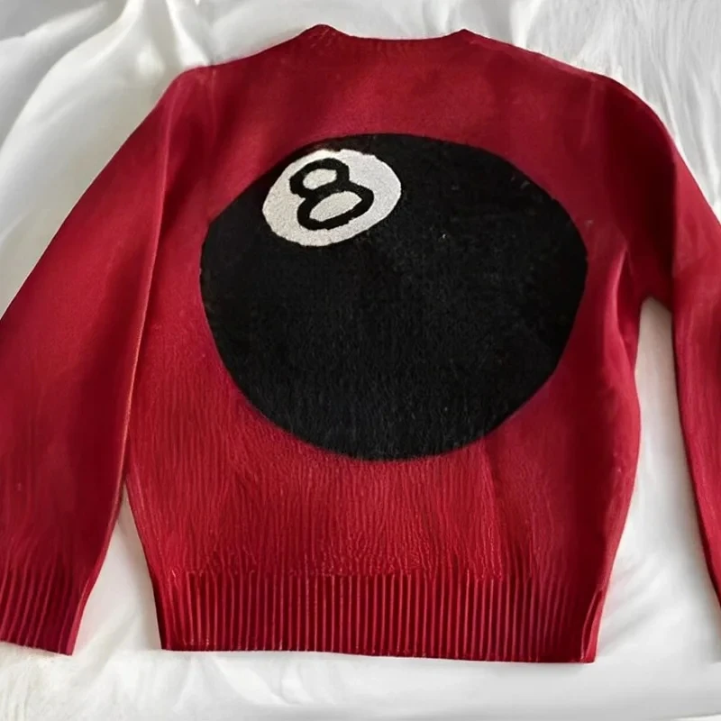Jersey holgado de punto para hombre, jersey de billar negro, 8 pelusas, Hip-hop, calle, Otoño e Invierno