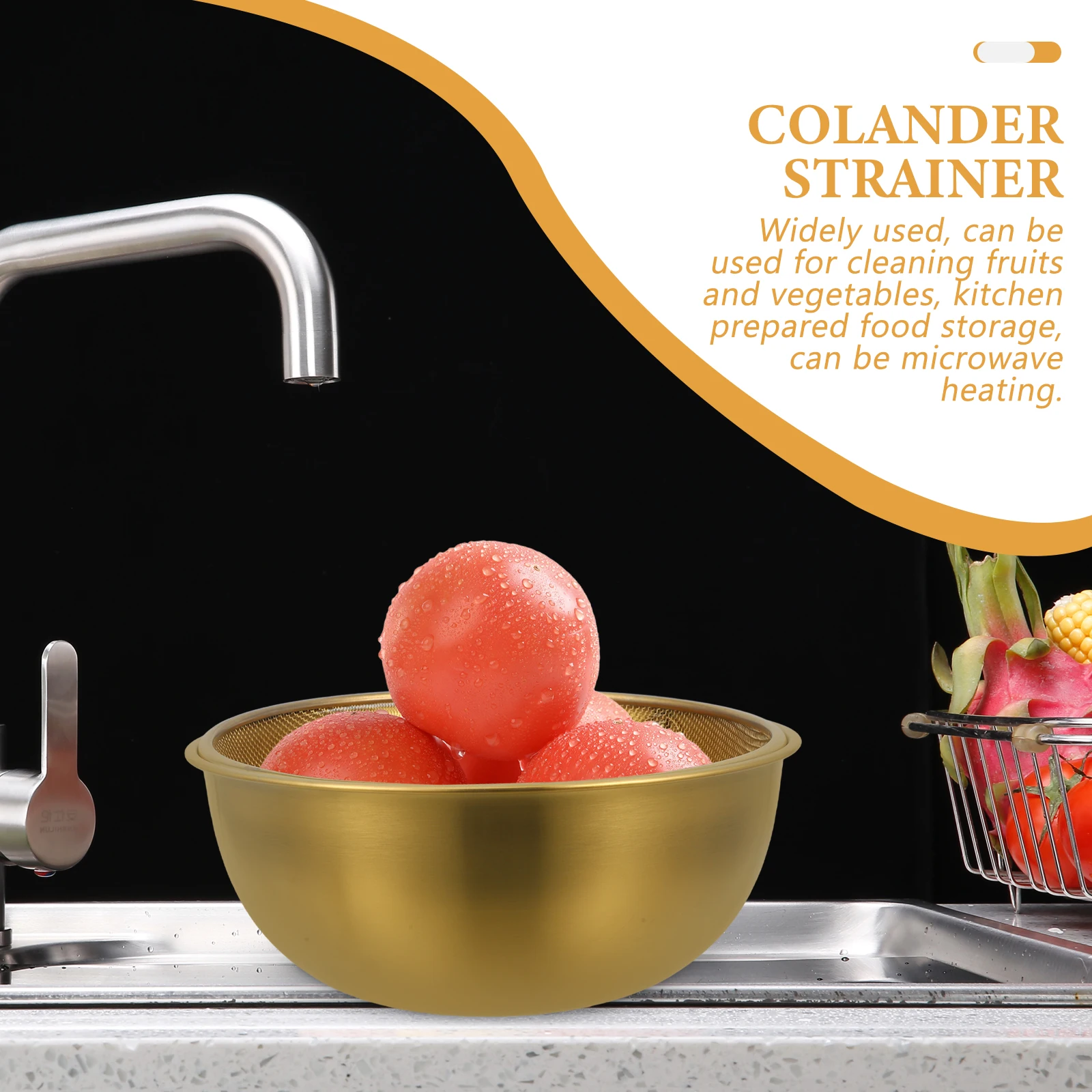

1 set Stainless Steel Colander Bowl 19cm Basin 18cm Mesh Sieve Fine Drain Strainer Fruits Vegetables Rice Washing
