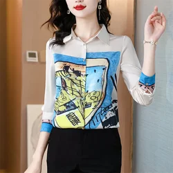 Silk Shirts for Women Satin Blouse Fashion Basic Long Sleeve Blouses Office Lady Floral Shirt Top Grace Women's Clothing Blous