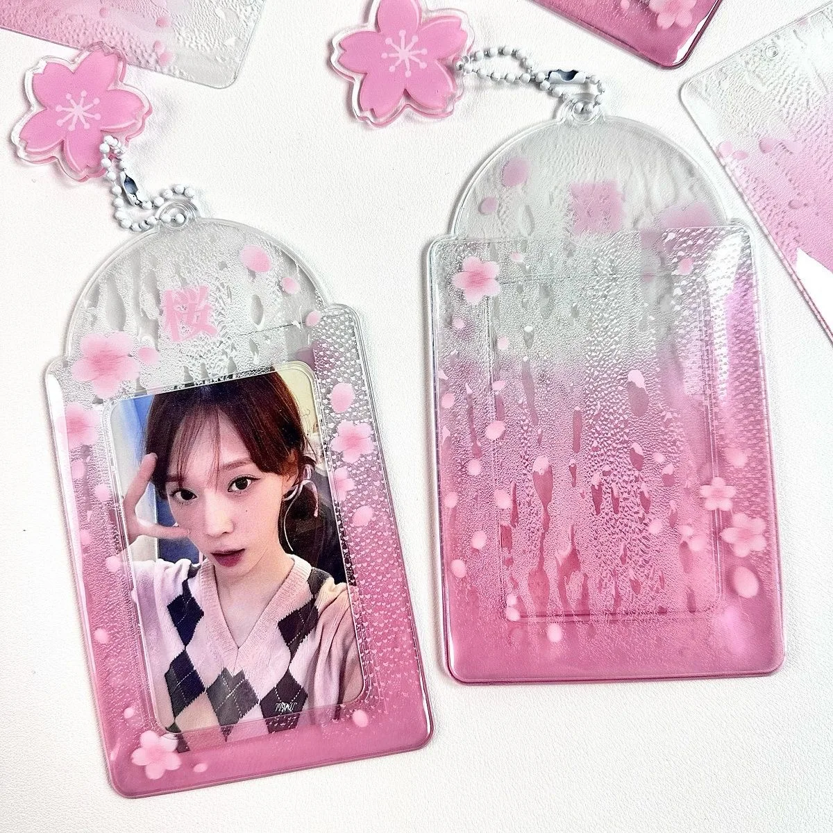 1PC Cherry Blossom 3 Inches Kpop Photocard Holder with Keychains PVC Idol Card Protective Sleeves Bag Pendant Stationery 포카홀더