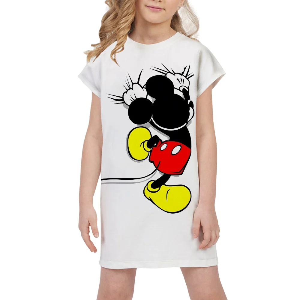 Minnie Mouse Dress For Kids Disney Cartoon Top Girls Casual Short Sleeved Dresses Children Festival Clothing Girl Quick Dry Wear