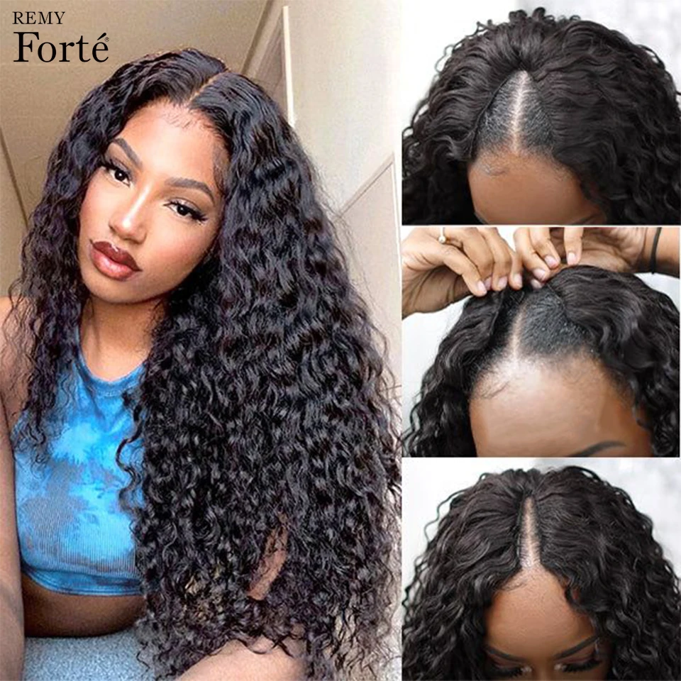 Cheap U Part Human Hair Wigs Jerry Curly Brazilian Hair Wigs Natural Black Deep Wave Glueless V Part Wigs 180% Density Wholesale