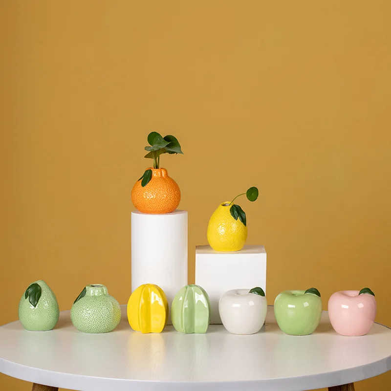 Creative Ceramic Vase Hydroponic Dried Flowers Fruit Shaped Ceramic Pot for Green Radish Desktop