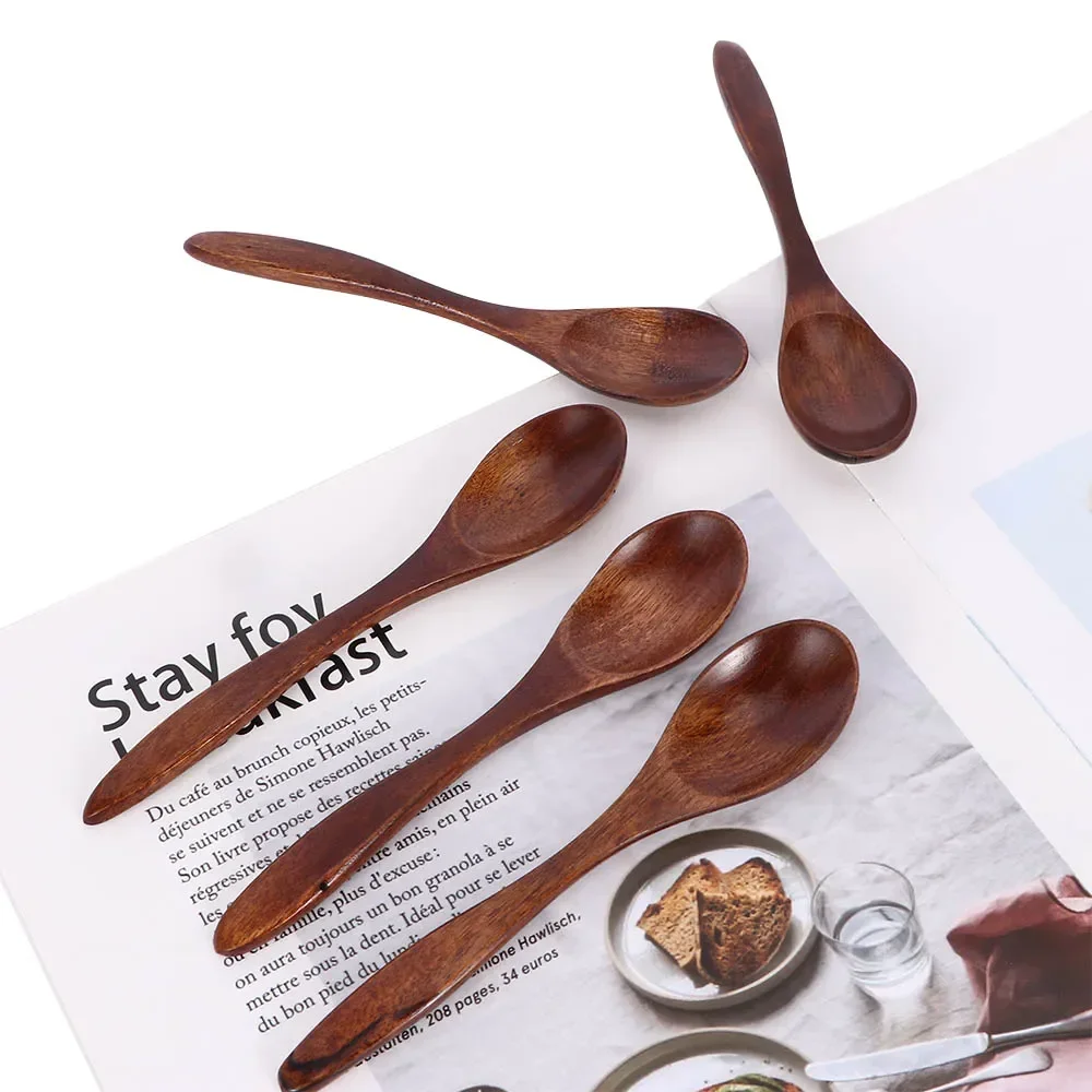 50pcs Wholesale Wooden Spoon Long Hand Soup Scoops Kitchen Spice Coffee Stir Spoons Ellipse Ladle Stirrer Teaspoons Tableware