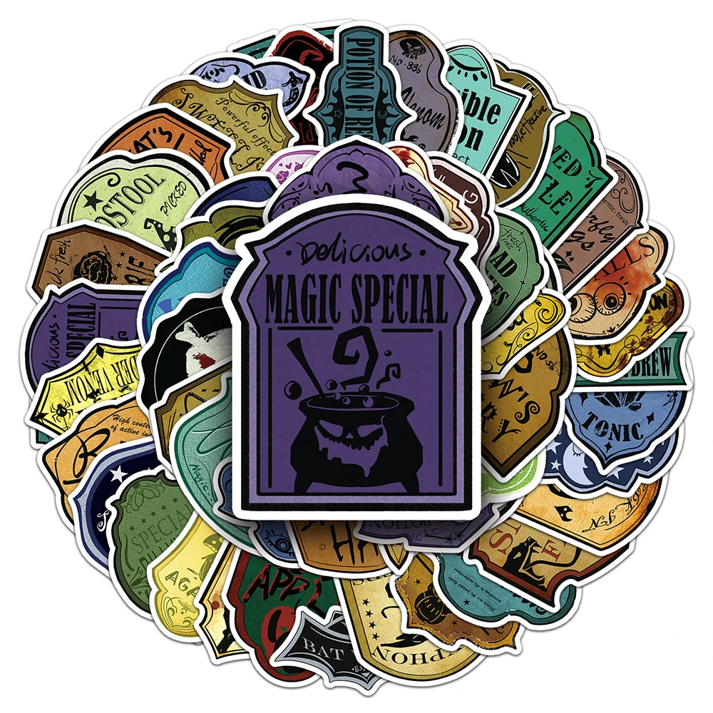 10/30/50pcs Retro Horror Magic Potion Label Graffiti Stickers Gothic Cartoon Decals for Skateboard Phone Helmet Vintage Sticker