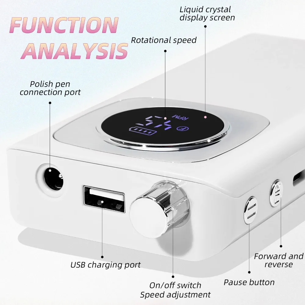 45000RPM Electric Nail Drill Machine With LCD Low Noise Nail File Manicure Tool Portable Rechargeable Electric Nail Art Drill