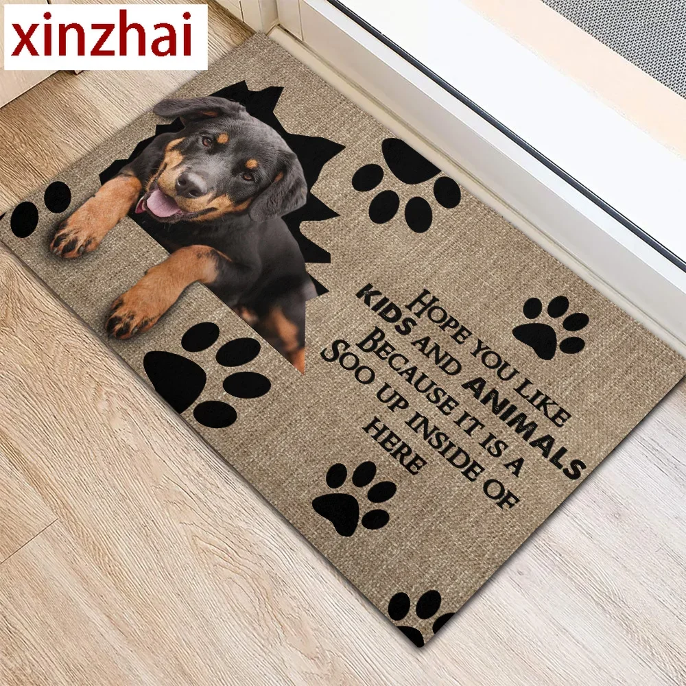 CLOOCL Pet Dog Rottweiler Doormat Decor 3D Print Animal Doormat Absorbent Doormat Non-Slip Carpet Bathroom Living Room Porch