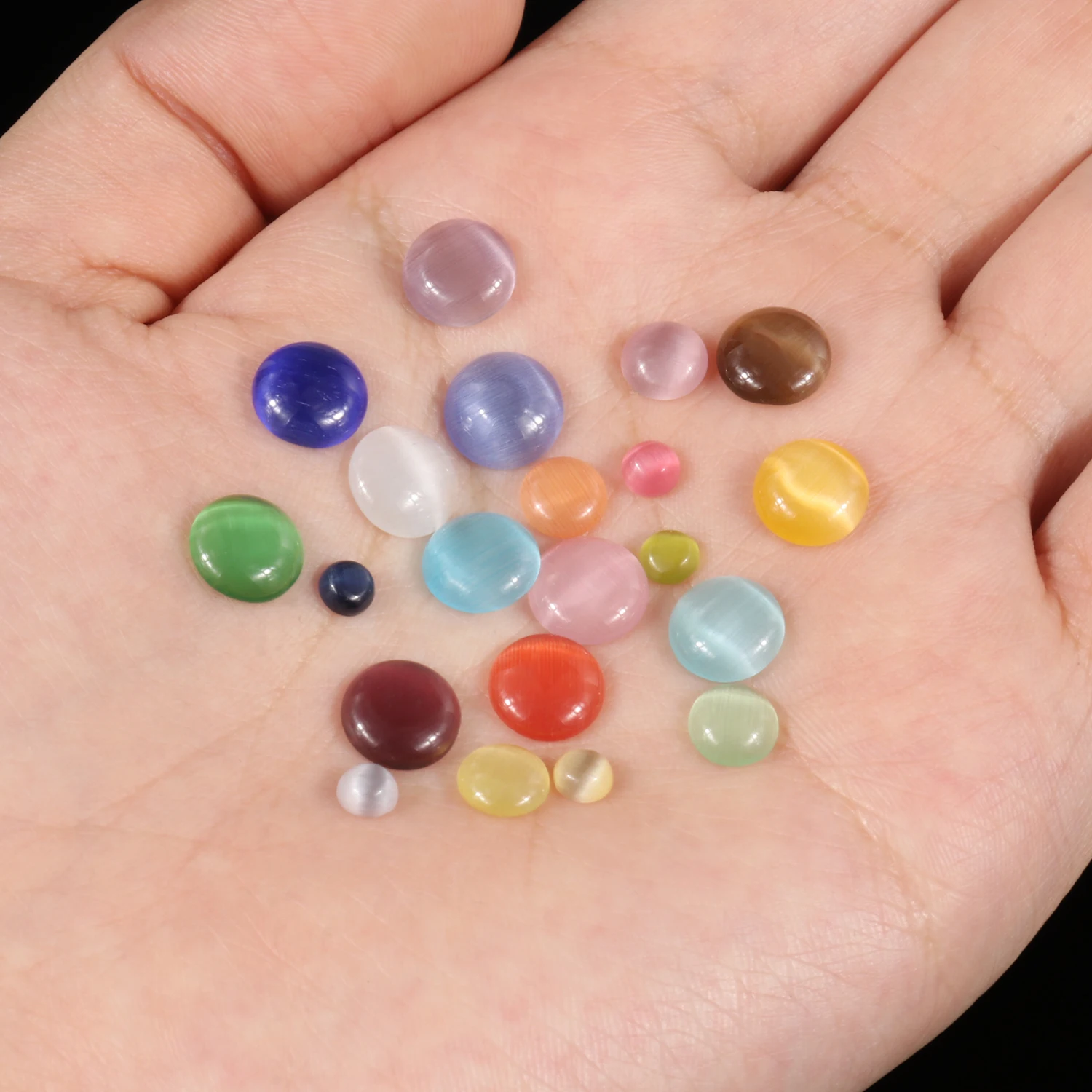 20/50pcs Natural Stone Cabochon Beads Round Cat Eyes Opal Beads Cameo Flat Back Stone DIY Earrings Bracelet Material 4mm 6mm 8mm