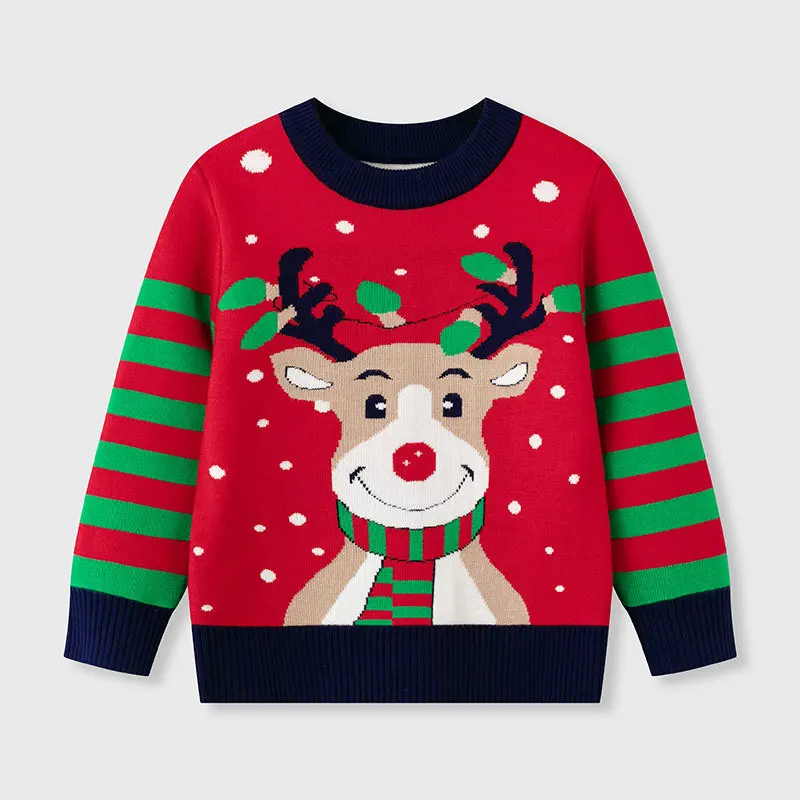 

Новинка 2023 года, осенне-зимний детский рождественский свитер с рисунком оленя в европейском и американском стиле, вязаный свитер для мальчиков и девочек 3-7 лет