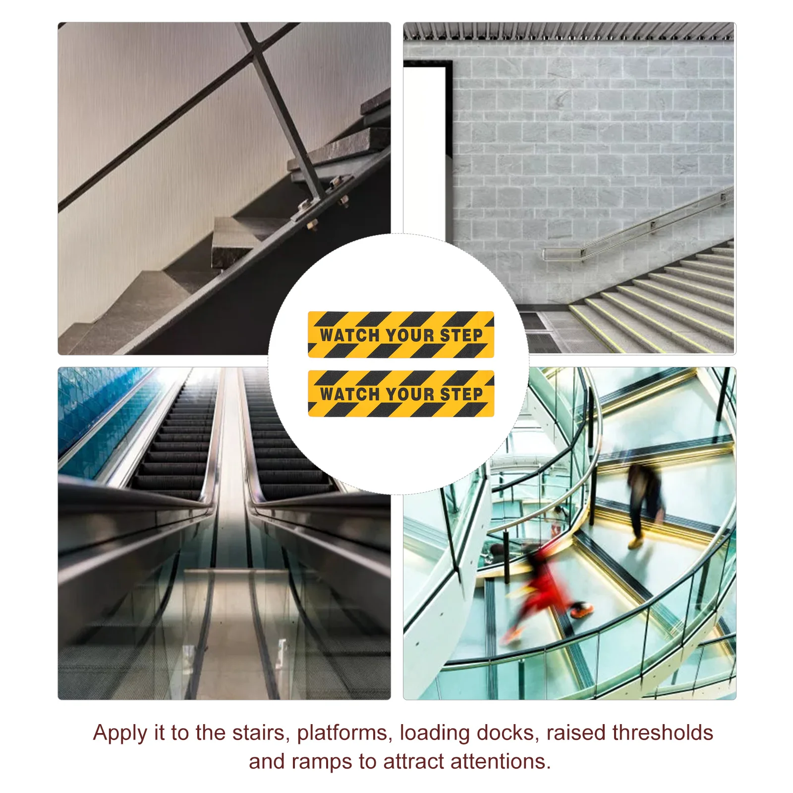 

2Pcs Anti-Slip Warning Tapes Normal Size Wear Resistant Adhesive Tape for Stairs Platforms Ramps Floor Warning Decals Watch Your