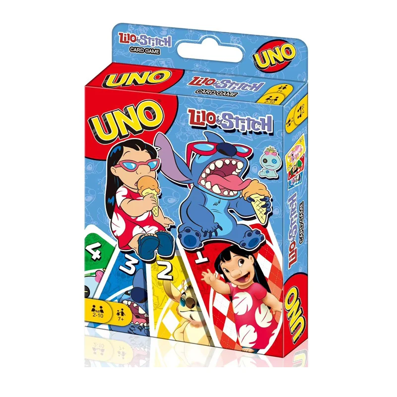 Mattel Games Juego de cartas UNO Stitch para la noche familiar con gráficos temáticos de programas de televisión y una regla especial para 2-10 jugadores