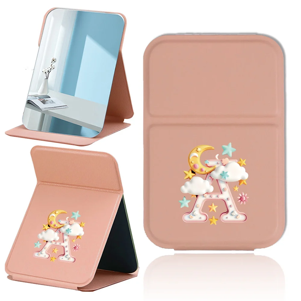 Minimalistische desktop make-upspiegel Leuke opvouwbare handspiegel Verstelbare High Definition make-uptool Litterend wolkenpatroon