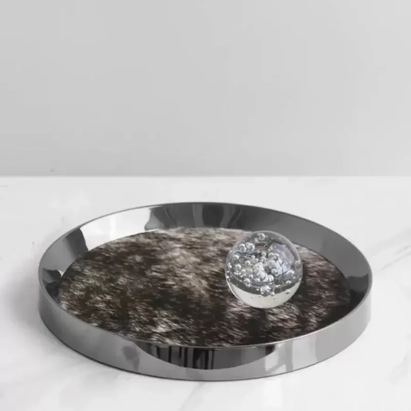 Luxury Metal Storage Tray Black Silver Horsehair Finish Handmade Organizer for Bedroom Cloakroom Jewelry Display Elegant Home