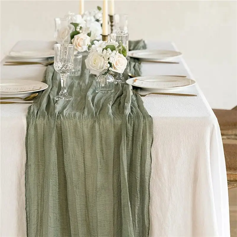 B97A-5X Table Runner Boho Gauze Cloth Table Runner Rustic Sheer Runner For Wedding Baby Shower Table Decorations 90X400cm