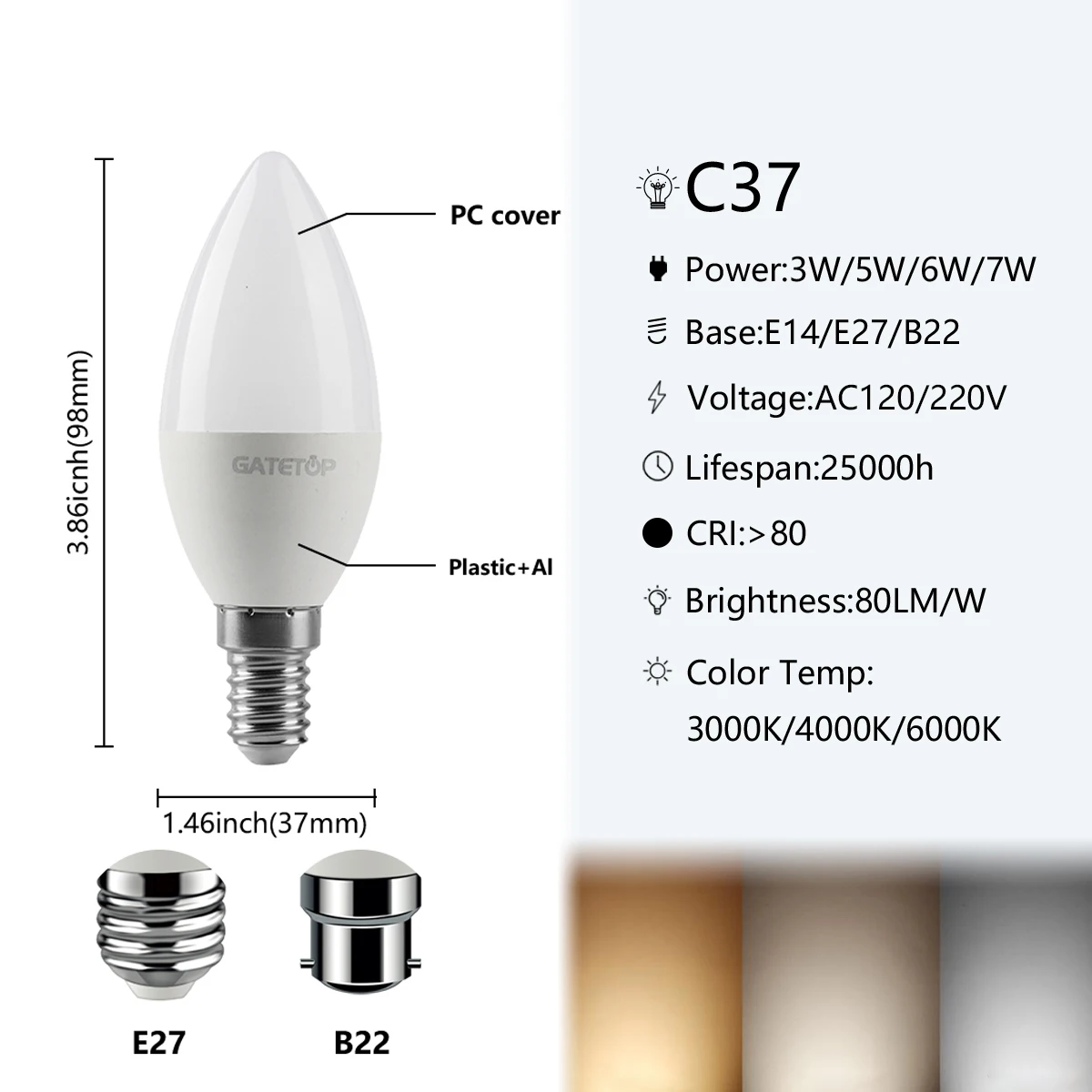 10 قطعة مصابيح LED الموفرة للطاقة G45 C37 E14 E27 3 واط-7 واط AC230V AC110V 3000 كيلو/4000 كيلو/6000 كيلو Led جولف لمبة مصباح للديكور المنزل