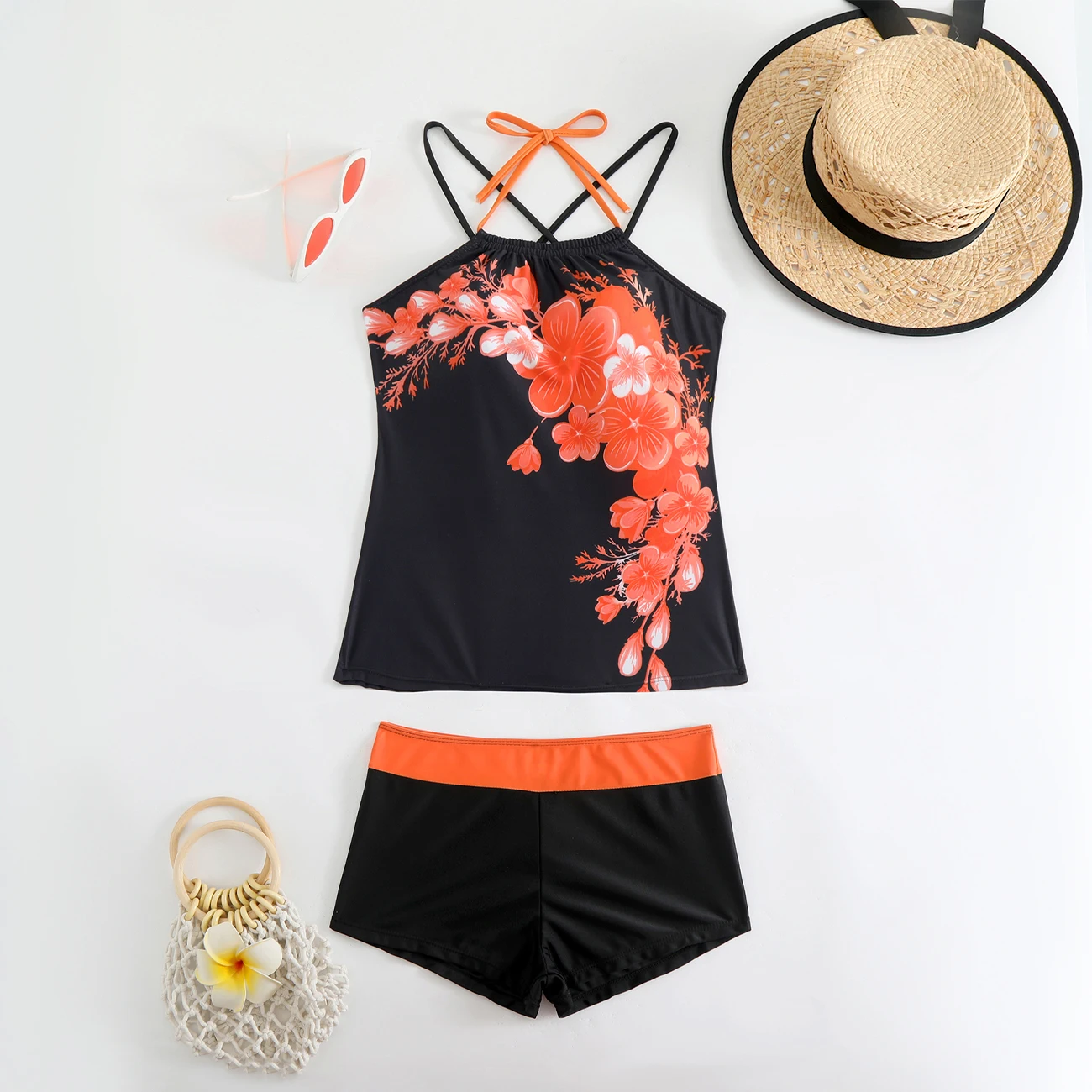 

Two Piece Women's Tropical Print Bikini Set Summer Vacation Swimsuit Lady Print Tankini Tops Summer Beach Swimwear