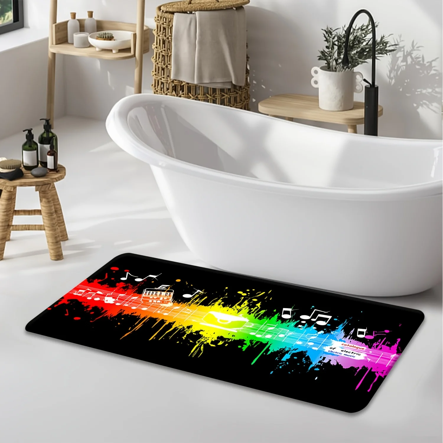 1pc 100% Polyester Electronic Music Rainbow Element Long Runner Rug, Indoor Non-Slip Carpet, Machine Washable and Fade-Resista