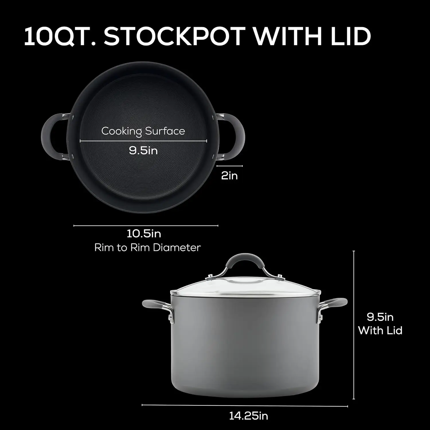 83909 Radiance Hard Anodized Nonstick Stock Pot/Stockpot with Lid - 10 Quart, Gray