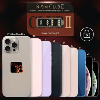 Nově R-SIM CLUB 2 RSIM Dual-chip CPU eSim TMSI iPCC ICCID pro iOS 18 iPhone SE 12 13 14 15 16 PRO MAX odemykací karta samolepka 10 nejlepší prodej r sim iphone 11 - №4