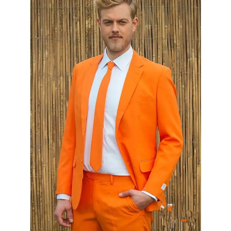 

Latest Coat Pant Designs Orange Men Suit Slim Fit 2 Piece Tuxedo Custom Fashion Party Prom Suits Terno Masculino Jacket+Pant