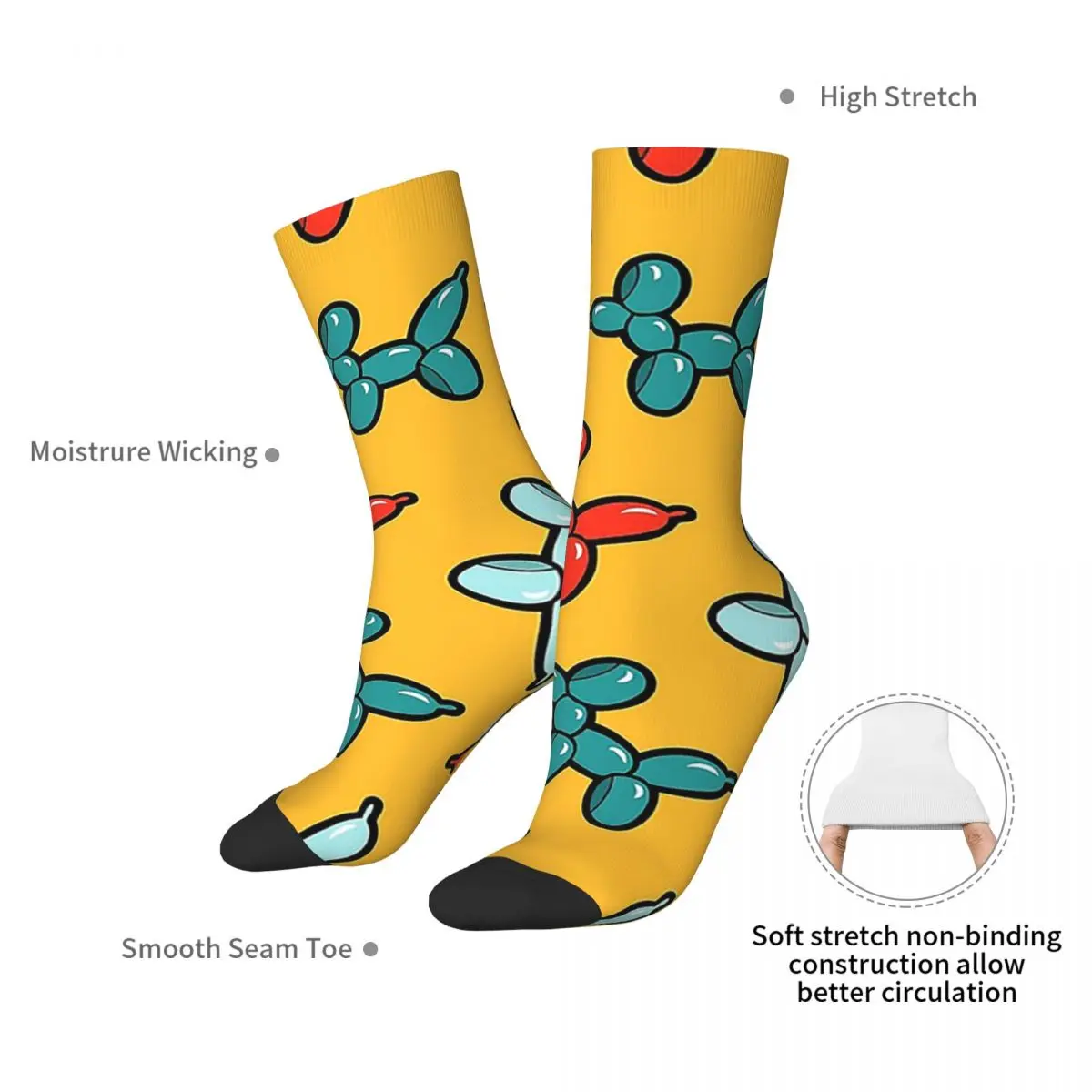 Balloon Animal Dogs Pattern In Yellow Socks Harajuku Sweat Absorbing Stockings All Season Long Socks for Unisex Birthday Present