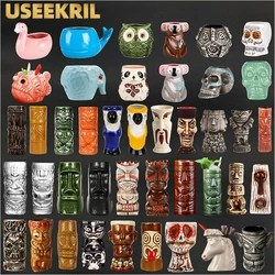Tiki Mug Hawaiian Cocktail Cups Creative Ceramic Funny Cup Tiki Mugs Beer Beverage Mug Wine Mug Bar Tools Gift For Friends
