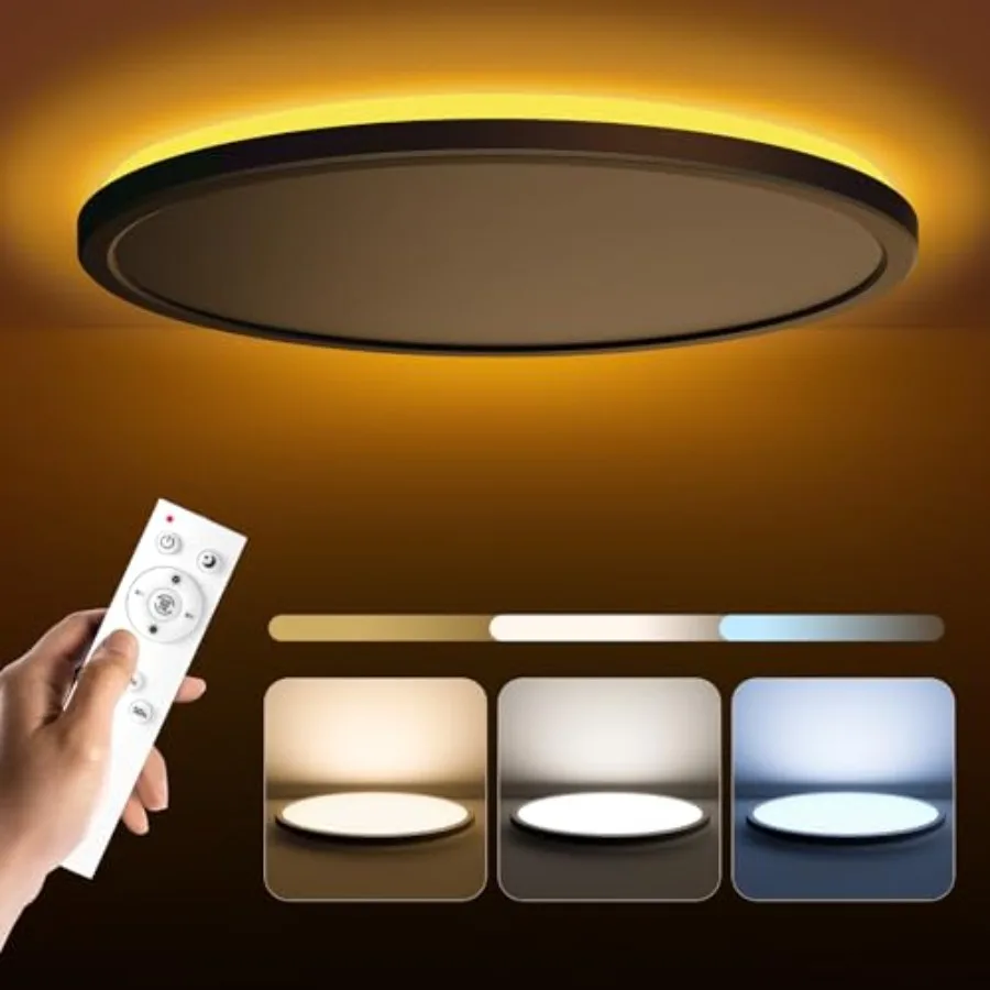 LED Flush Mount Ceilg Light Fixture with Remote, 2000K Warm Nightlight, Dimmable 3000K-6500K Low Profile Ceilg Lights for Bedro