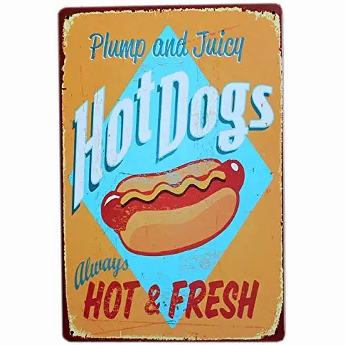 Hot Dogs Hamburger Sandwich Fast Food Decor Sign Poster Vintage Plaque Fast Food Hotel Shop Wall Decor 8x12 Inch ase-9