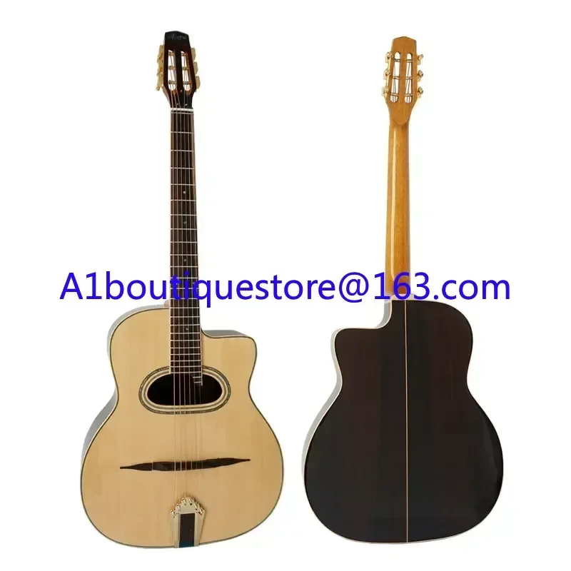 Acoustic Guitar Handmade Professionals Playable Gloss Finish D Hole Arch Top Steel String Gypsy Jazz Manouche