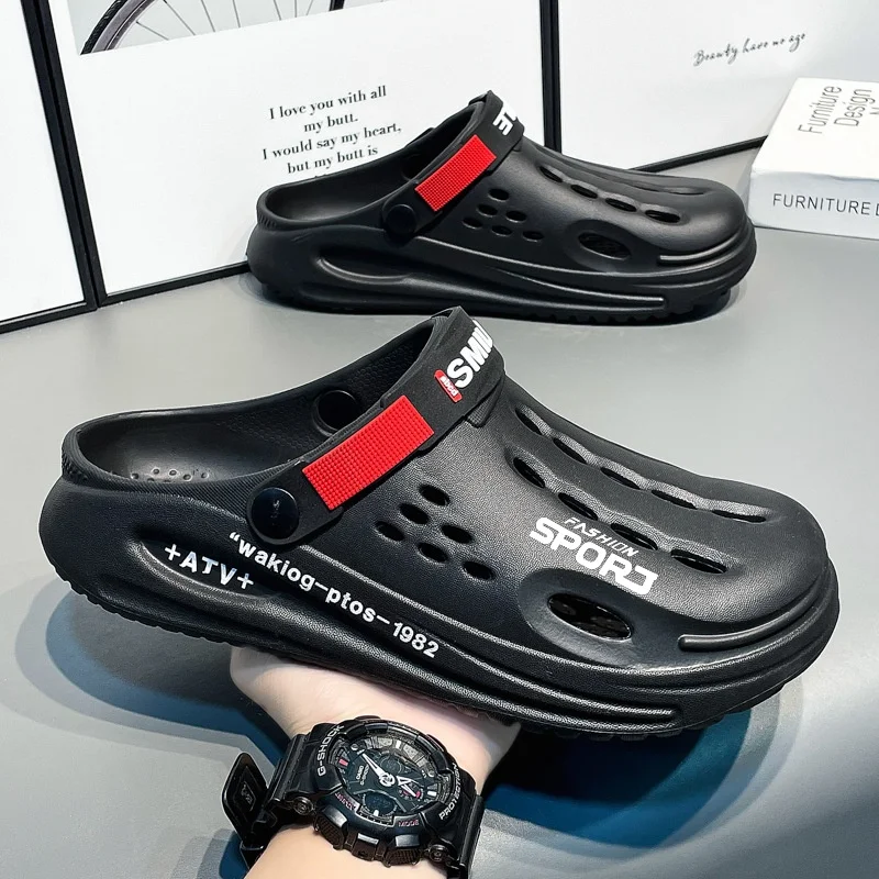 Retro Unisex Sporty Clogs Spring Summer Color Block Strap Thick Bottom Indoor Outdoor Beach Pool Slip On Footwear