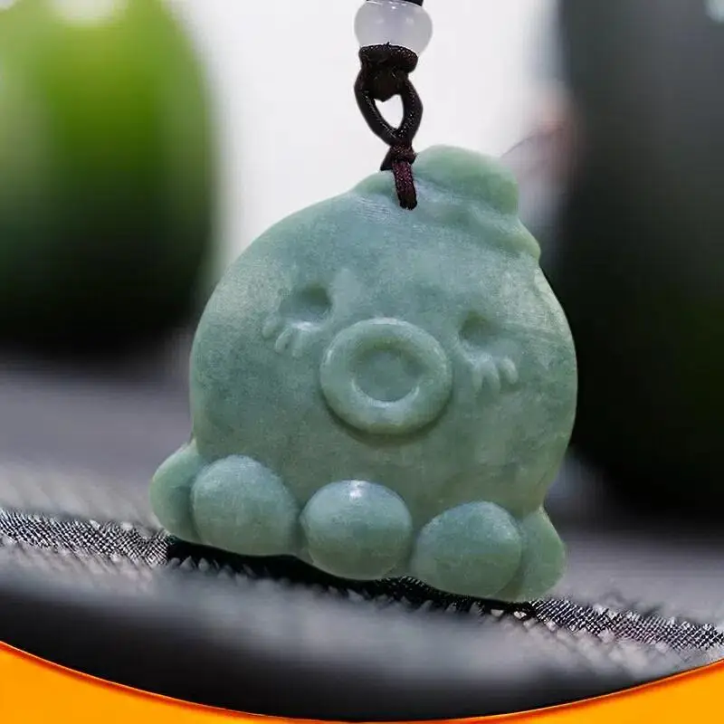 

Natural Real Jade Octopus Pendant Necklace Stone Charm Amulet Gift Carved Jewelry Gemstones Talismans Accessories Designer