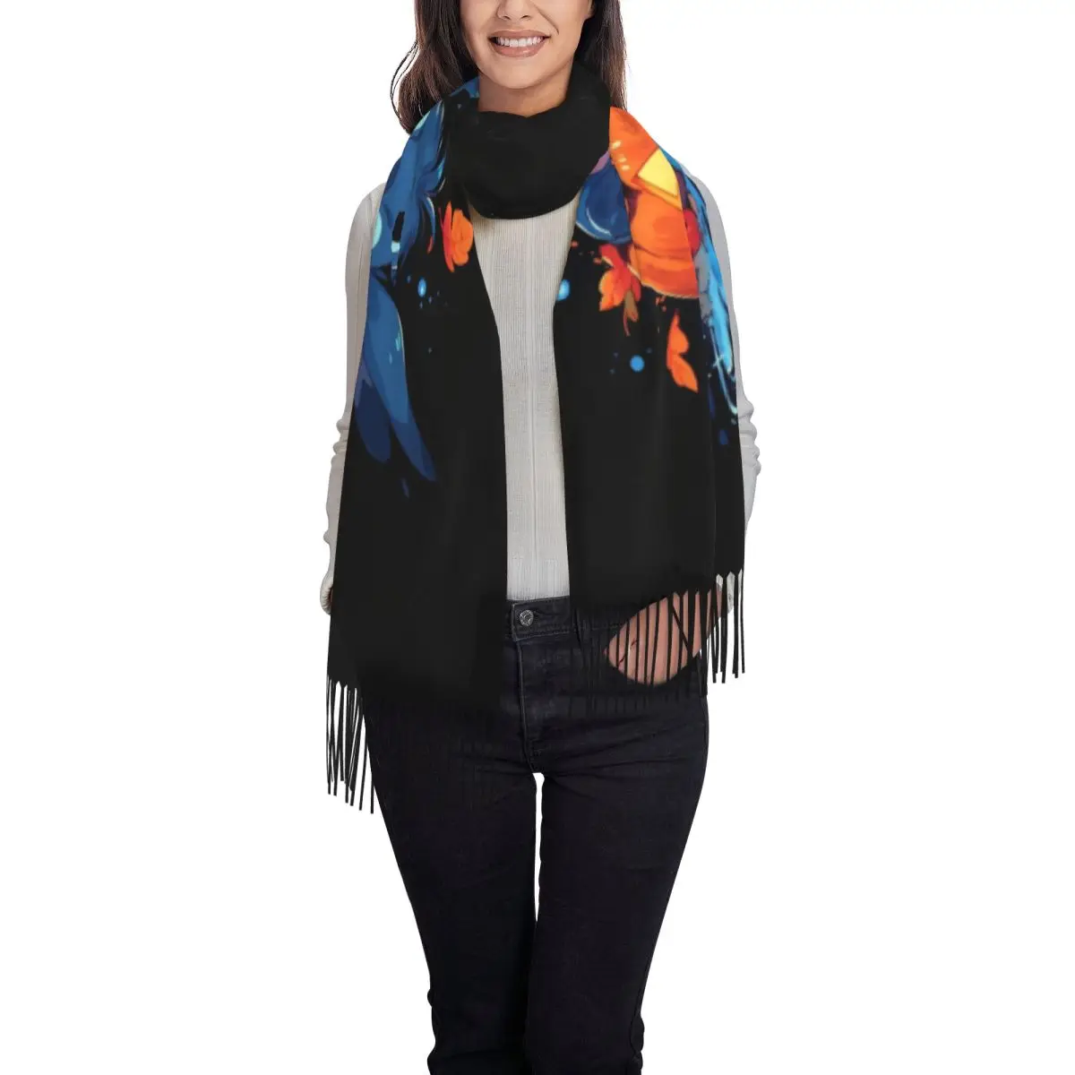 Custom Halloween Stitch Scarf Wrap Women Long Winter Fall Warm Tassel Shawl Unisex Disney Scarves