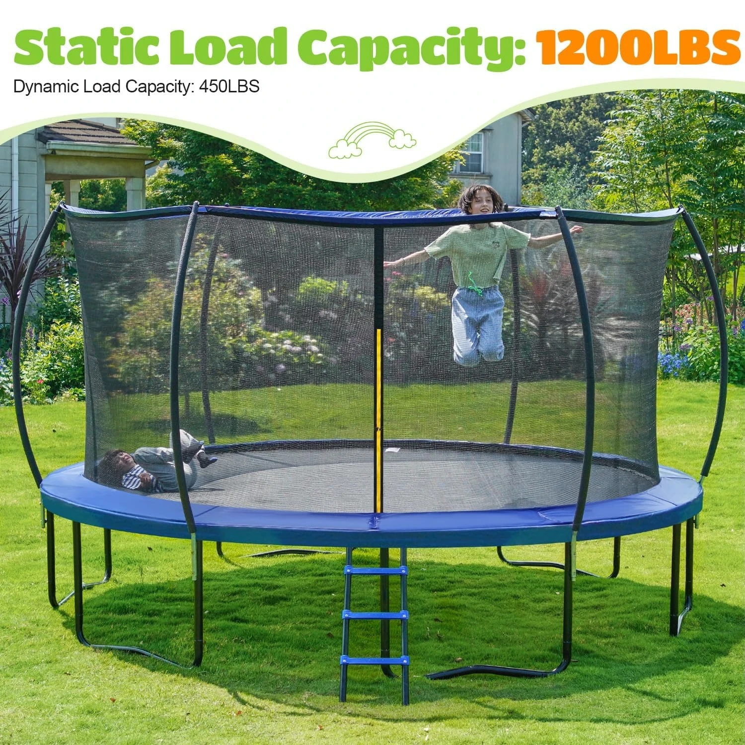 1200LBS Weight Capacity Kids Trampoline 16 15 14 12 10 8FT Outdoor Yard Trampolines for Kids Adults, Heavy-Duty, Customized