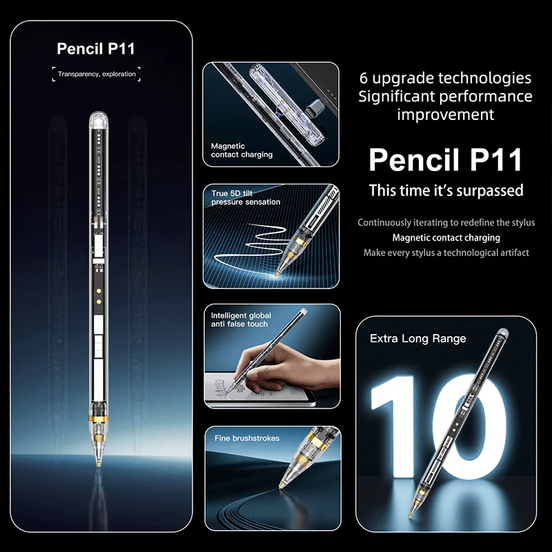 Transparent Stylus Pen for iPad Pro Fast Charge Anti-Fake Touch Palm Rejection Compatible with Apple Pencil 2018-2024 Models