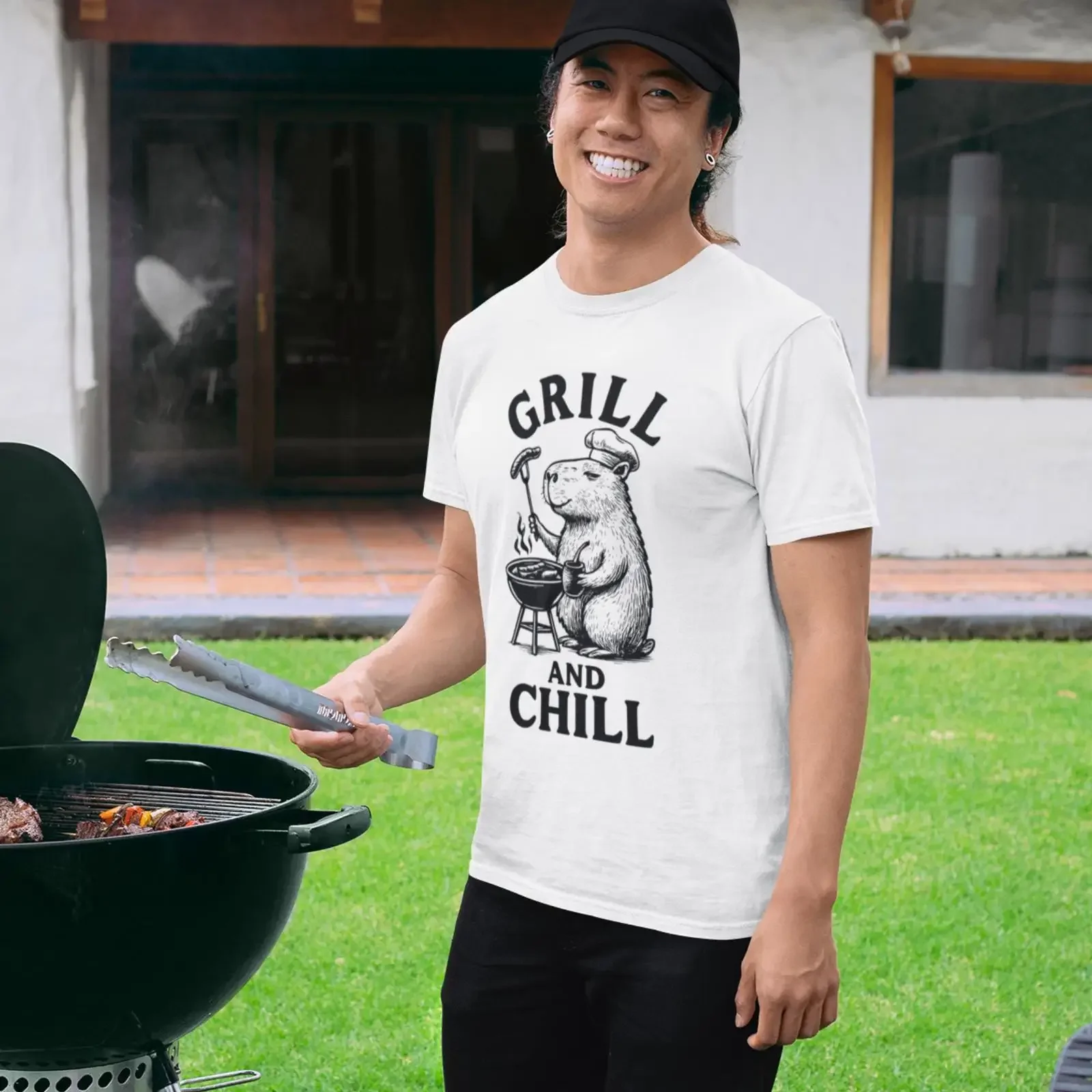 BBQ Lover Funny Capybara Grill T Shirt And Chill Cute Animal Dad Grilling Yerba Mate vintage Washed Top For Everyday Wear Soft