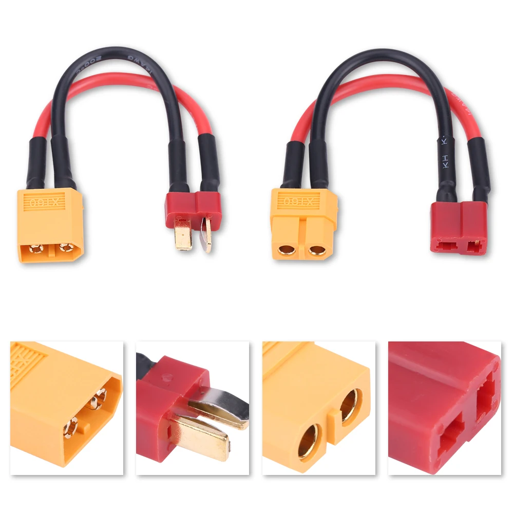 2PCS T-Type Female Plug to XT60 Male Connector Cable XT60 to T-Type Plug Adapter Cable Remote Control Accessories 14 AWG 10 cm