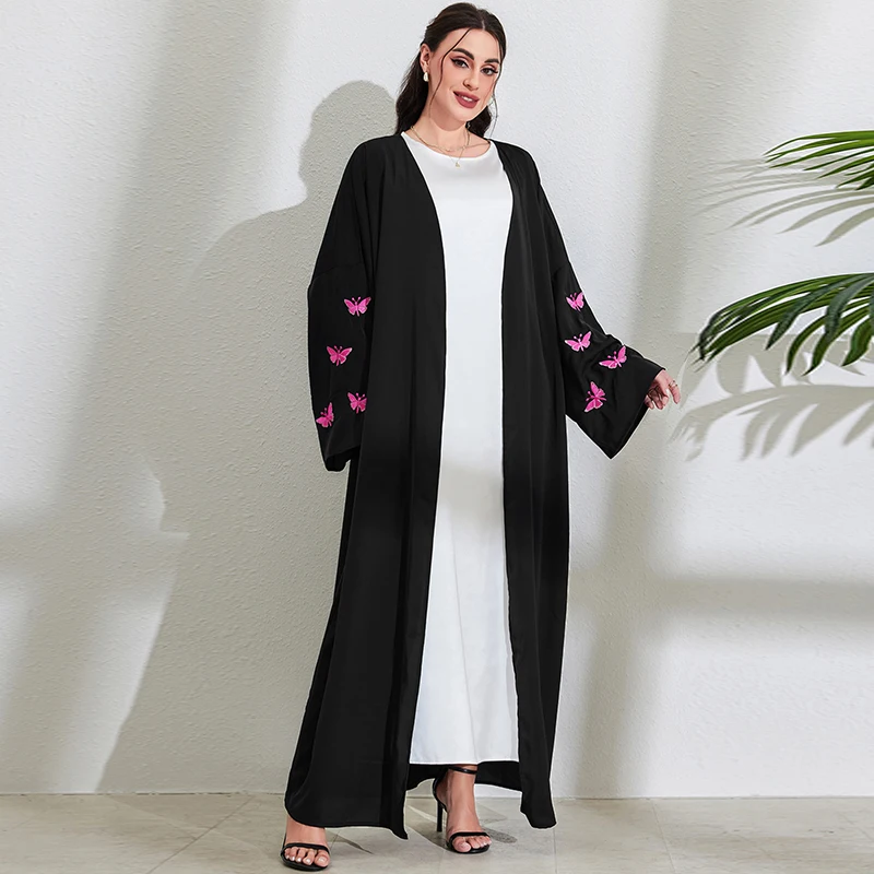 Chic Butterfly Embroidery Abaya for Muslim Women Elegant Party Dresses Middle East Türkiye Dubai Cardigan Kaftan Islam Clothing