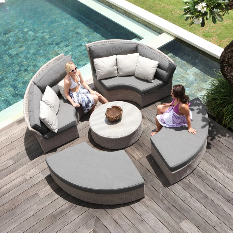 Outdoor Combination Sofa, Garden, Courtyard, Nordic Leisure Sunshade, Handmade Vine Weaving Lying Bed