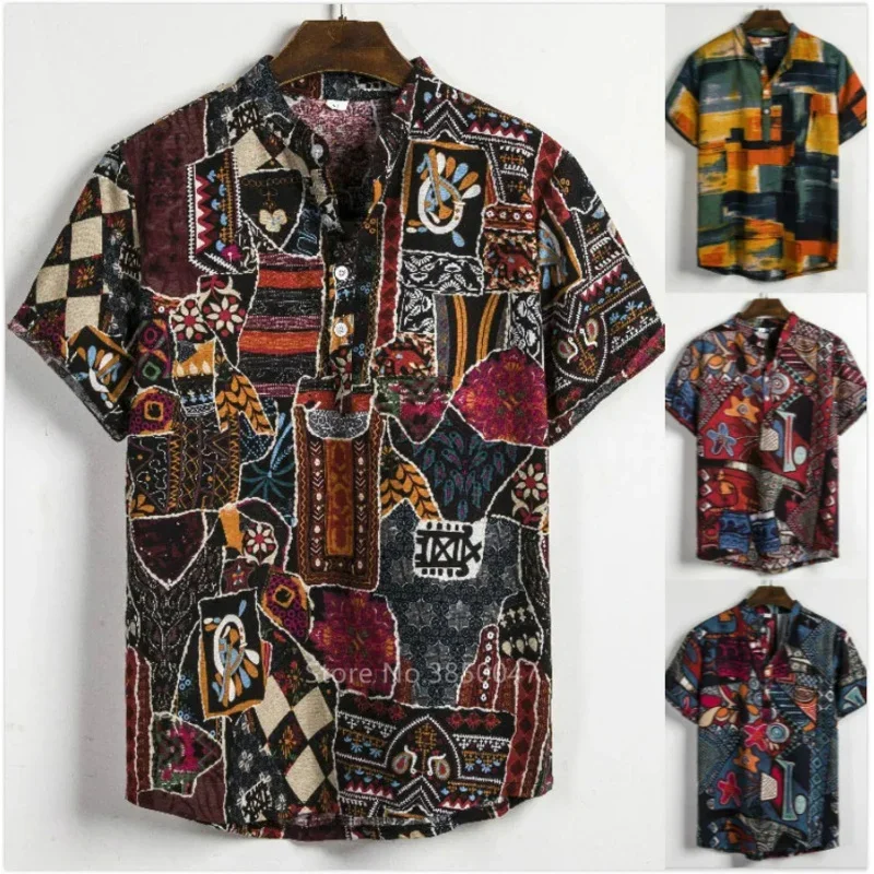 African dashiki print dress men male fashion casual streetwear ethnic club sexy short sleeve linen summer top shirt CL MN8