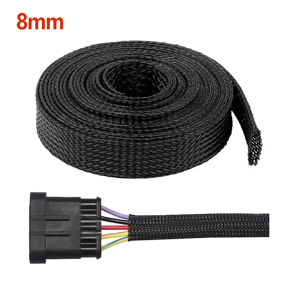 10M Length Black Insulated Braid Sleeving Width 8mm Tight PET Wire Cable Gland Protection Cable Sleeve Nylon Tube