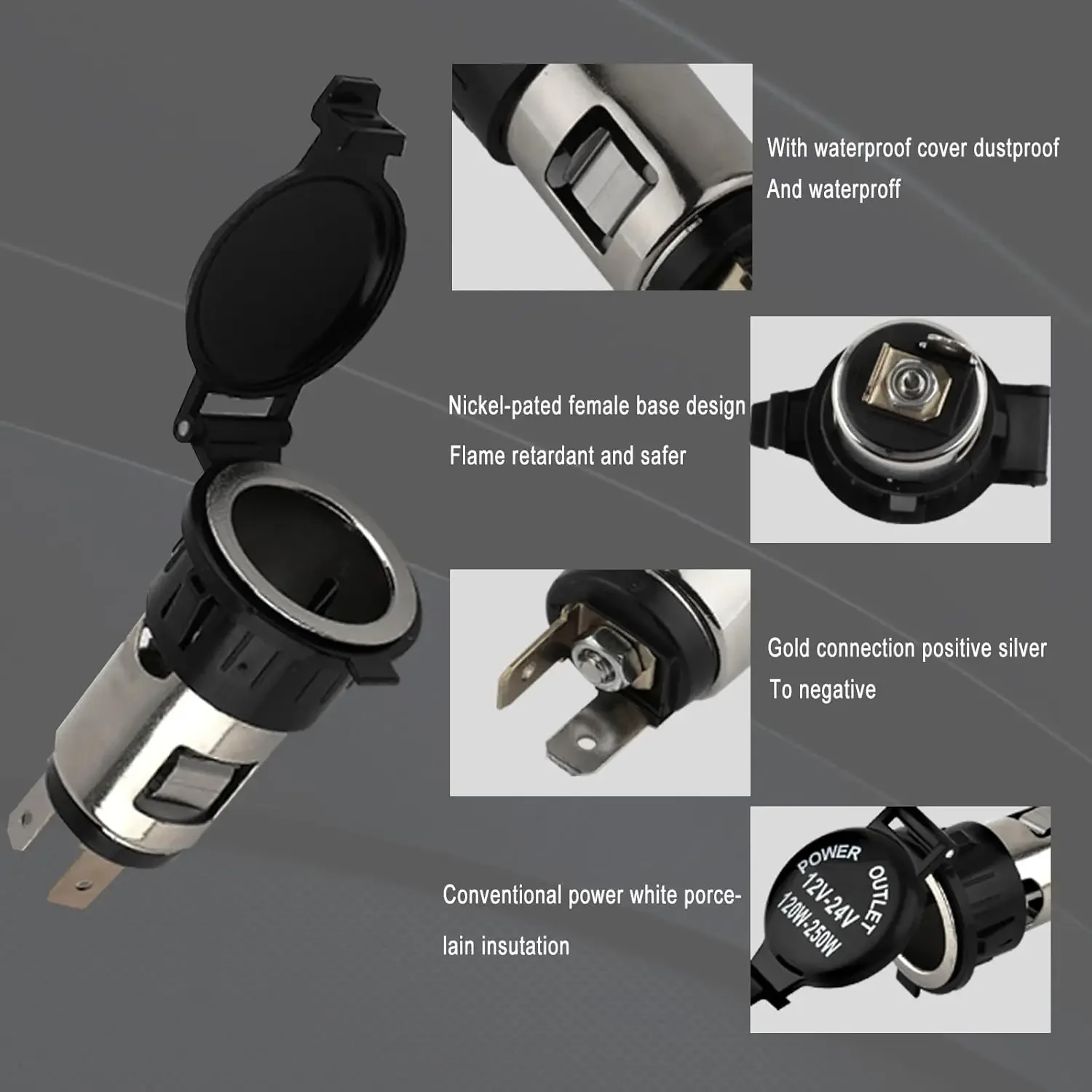 Universal Car Load Modified Cigarette Lighter Socket Power Socket Motorcycle Waterproof Cigarette Lighter Female Car Charger