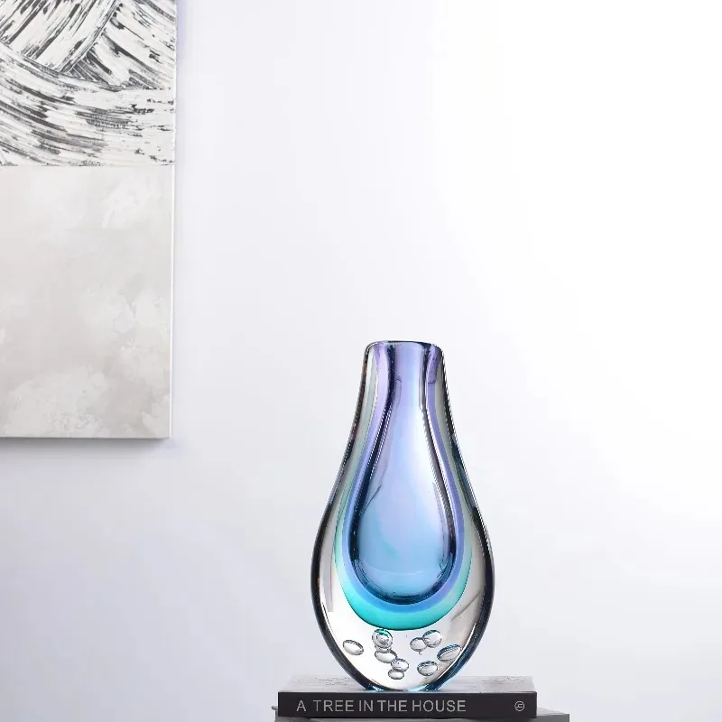 Blue-purple Guanyin bottle, modern simple and high-end glazed vase, gift flower device at the entrance of the living room
