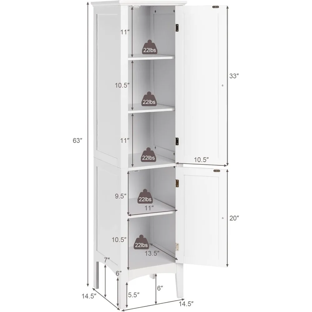 Gabinete de almacenamiento delgado independiente alto de 5 niveles para organización de baño y cocina
