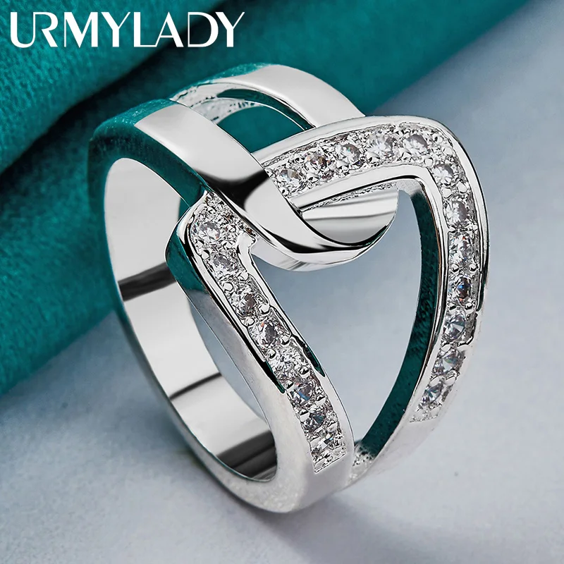 URMYLADY 925 Sterling Silver Hollow inkrustowane cyrkon 7-10 # pierścień dla kobiet mężczyzn moda ślub przyjęcie zaręczynowe urok biżuterii