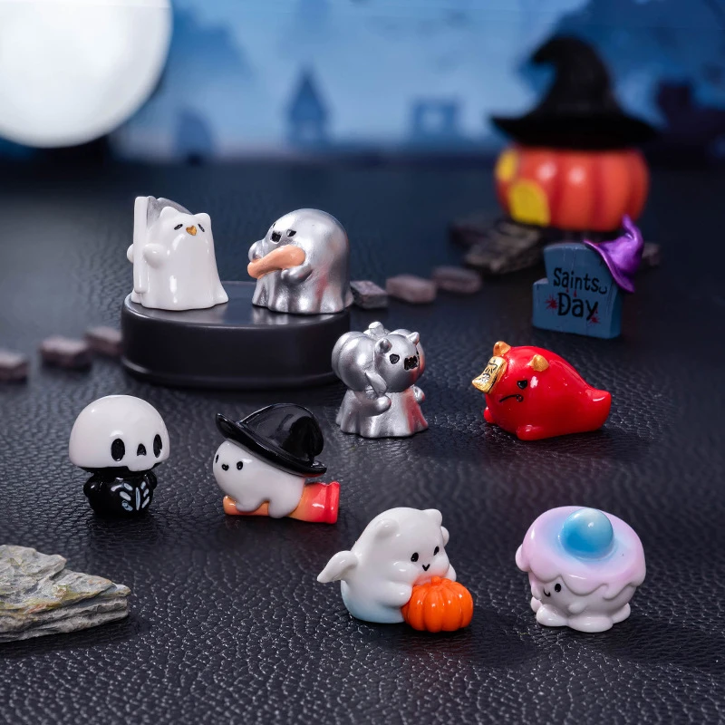 Halloween Miniature Ornament Ghost Pumpkin Figurines DIY Fairy Garden Home Decoration Dollhouse Model Car Interior Desktop Decor