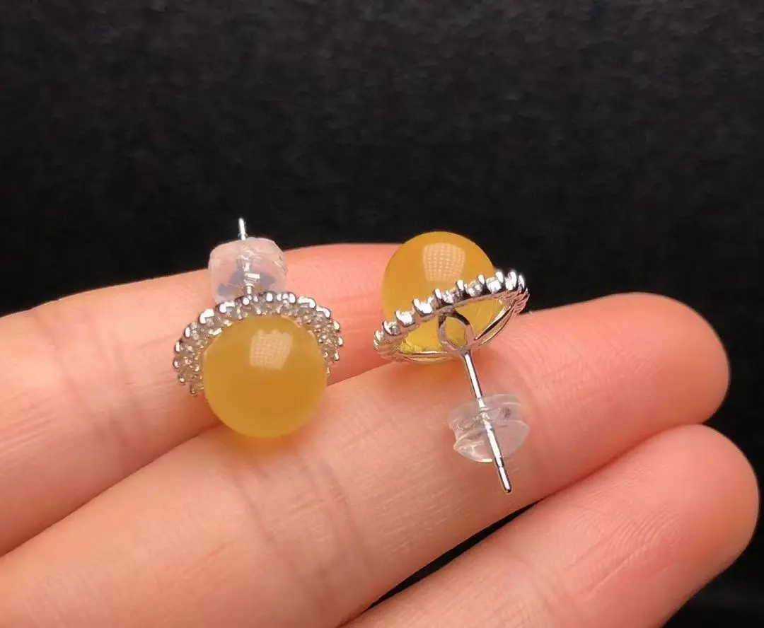 

Women's 9mm Amber Stud Earrings Sterling Silver Round Love Gift Eternal Romantic Jewelry with Accent Stones
