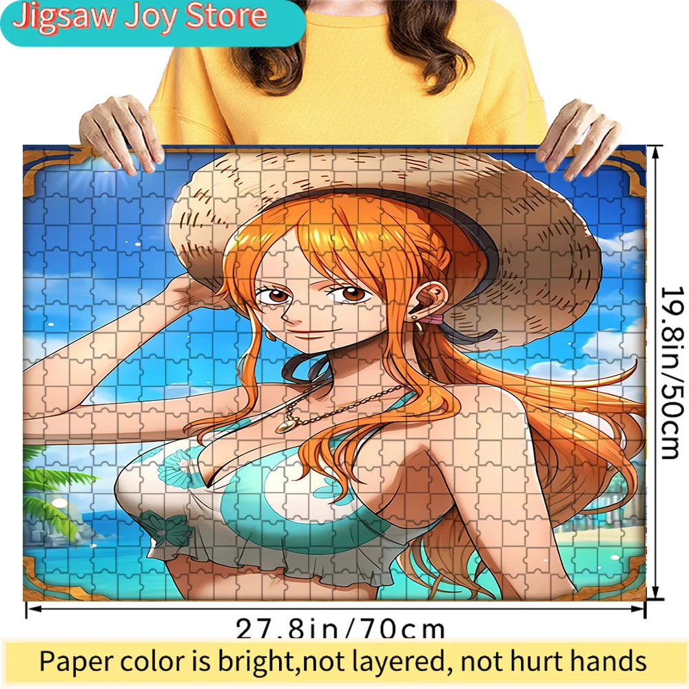 

One Piece Nami Turquoise Floral Bikini Straw Hat Art Paper Jigsaw Puzzle, Orange-Haired Navigator Anime Character, Tropical Beac